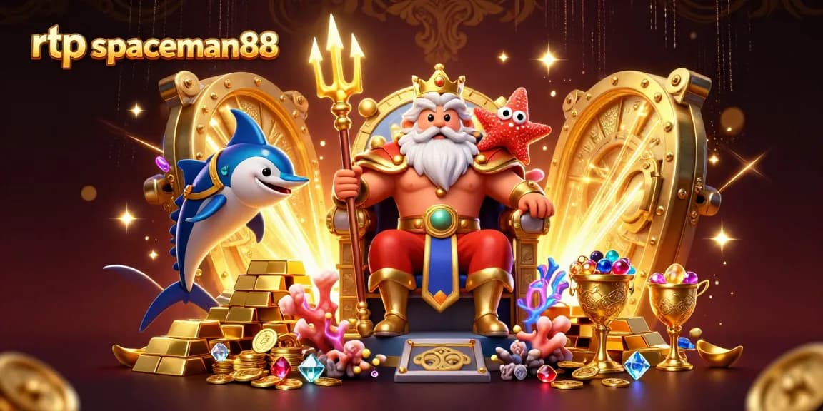 Experience the thrill of rtp spaceman88 with Neptune and treasures in a vibrant casino scene.