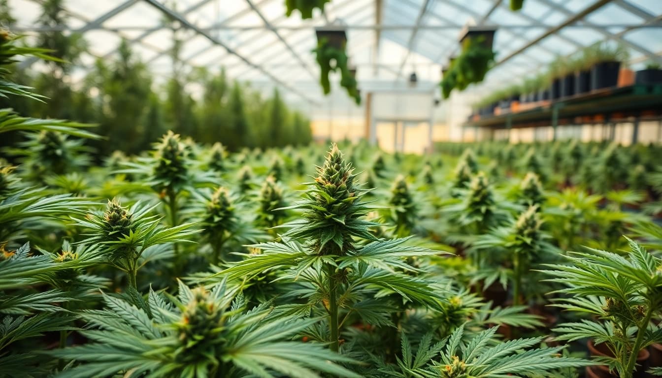 Learn where to buy weed plants in a vibrant greenhouse, showcasing healthy cannabis varieties.