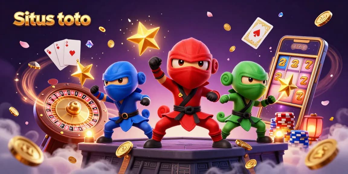 Situs toto enthusiasts engage with a vibrant 3D illustration featuring chameleons amid casino elements.