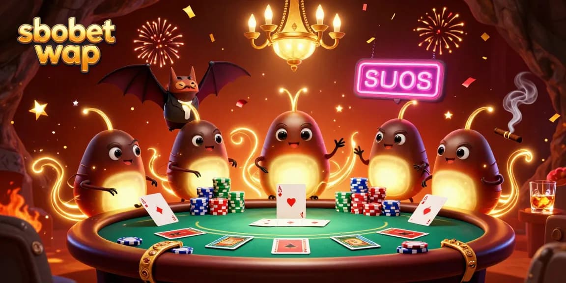 Engaging sbobet wap action with glowworms lighting up a vibrant cave casino atmosphere.