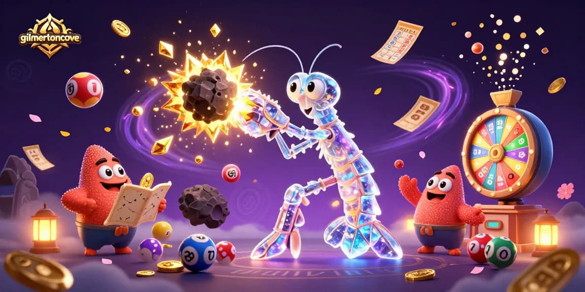Experience gilmertoncove's 3D casino adventure with lucky lottery balls and treasure in a vibrant scene