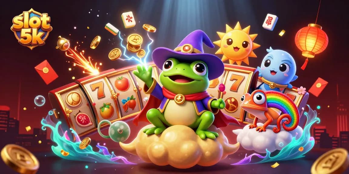 Win big with slot 5k - A vibrant scene featuring characters amidst slot reels and golden coins.