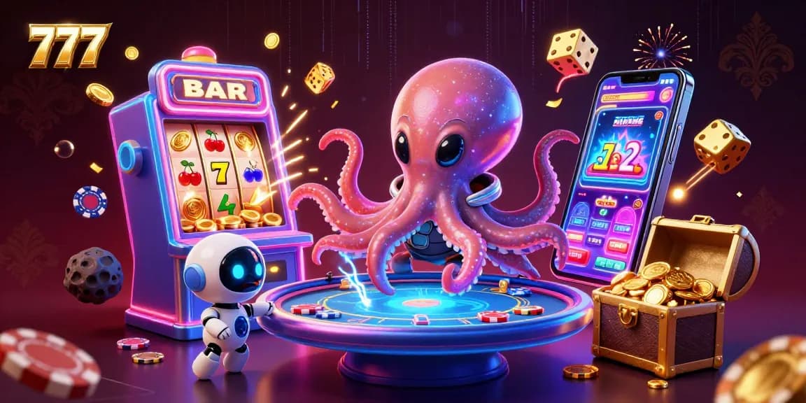 Experience thrilling gameplay with 777-themed characters and jackpot features in this vibrant casino illustration.
