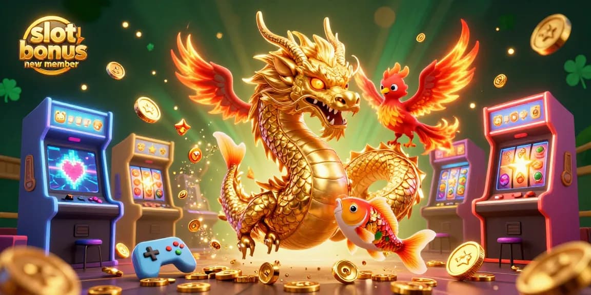 Experience exciting gameplay with the slot bonus new member illustration featuring a dragon and phoenix!