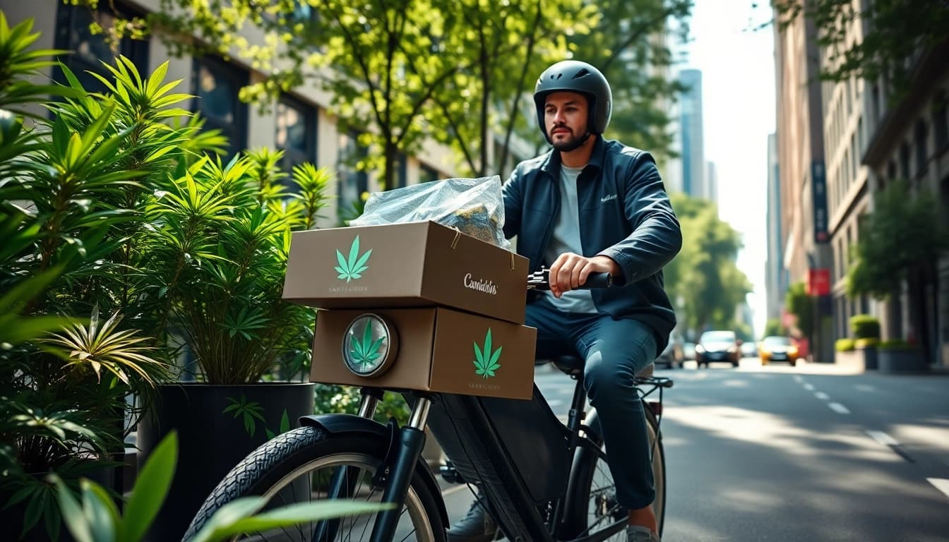 Experience reliable bud delivery UK with a professional on a delivery bike in an urban setting.