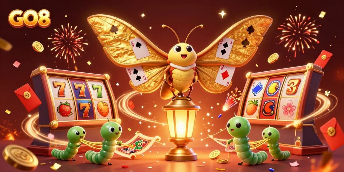 Engage with GO8's thrilling slots featuring vibrant golden 3D elements and casino scenes.