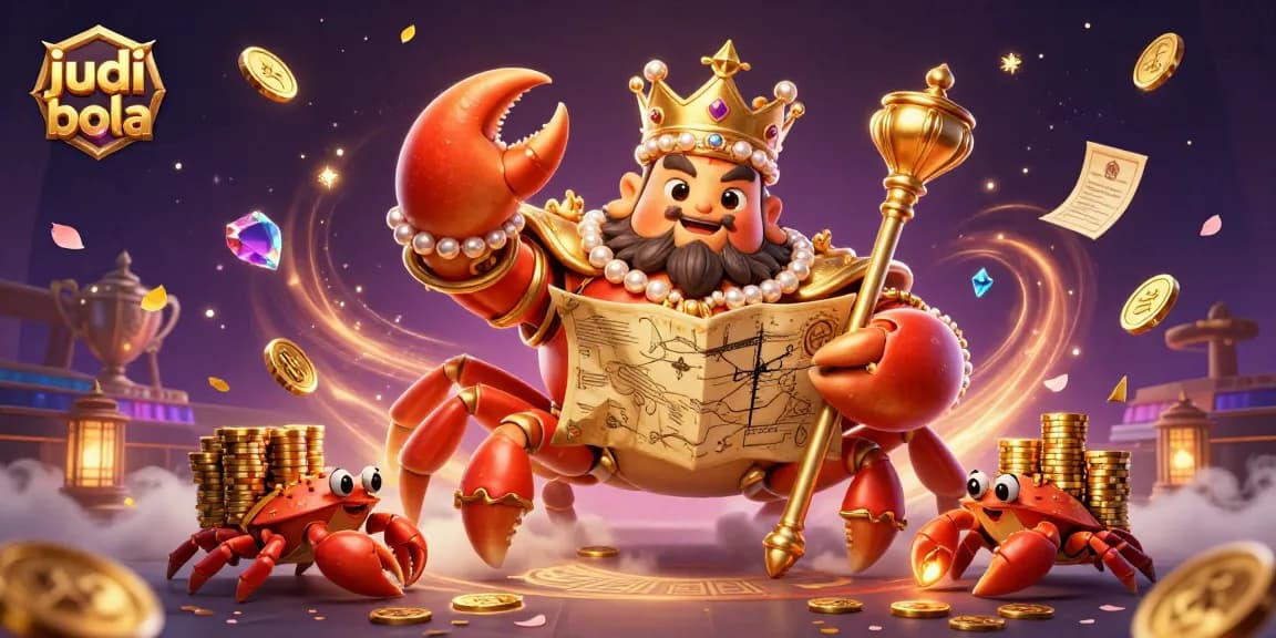 Experience judi bola with a vibrant scene of a golden crab emperor and sports betting excitement.