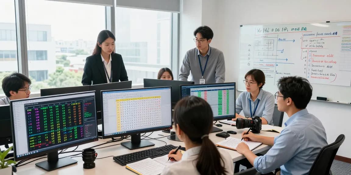 Analisis syair menang dengan tim profesional di kantor modern, memperlihatkan grafik dan data angka.