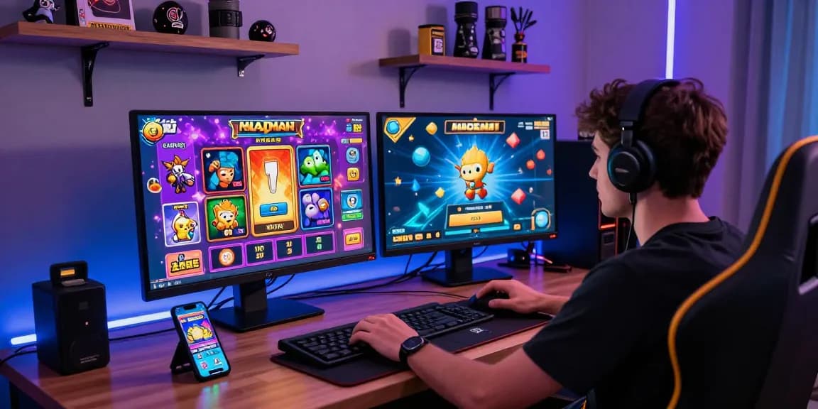 Player enjoying rokok 88 online gaming on a colorful desktop setup with dynamic lighting.