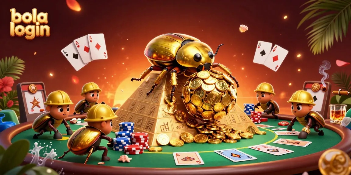 Bola login to explore a vibrant 3D casino scene filled with action and fortune.
