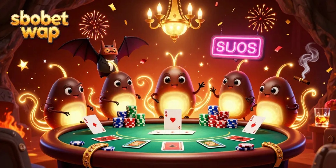 Engaging sbobet wap action with glowworms lighting up a vibrant cave casino atmosphere.