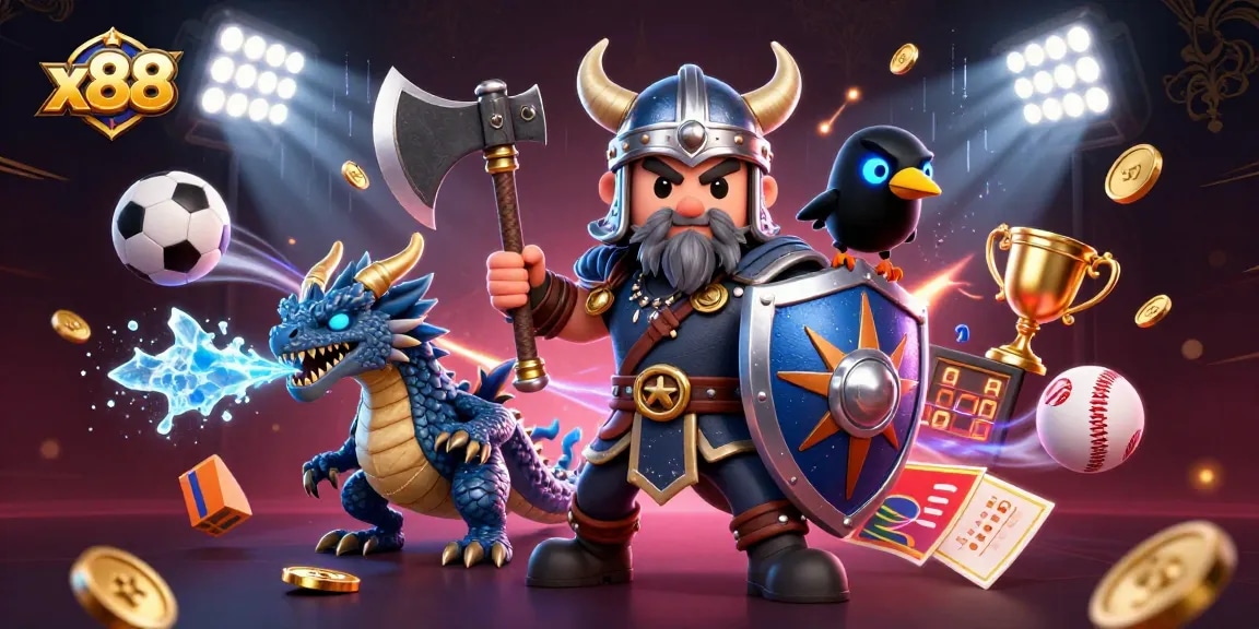 x88 Viking wolf warrior features thrilling sports betting action amidst dynamic 3D elements.