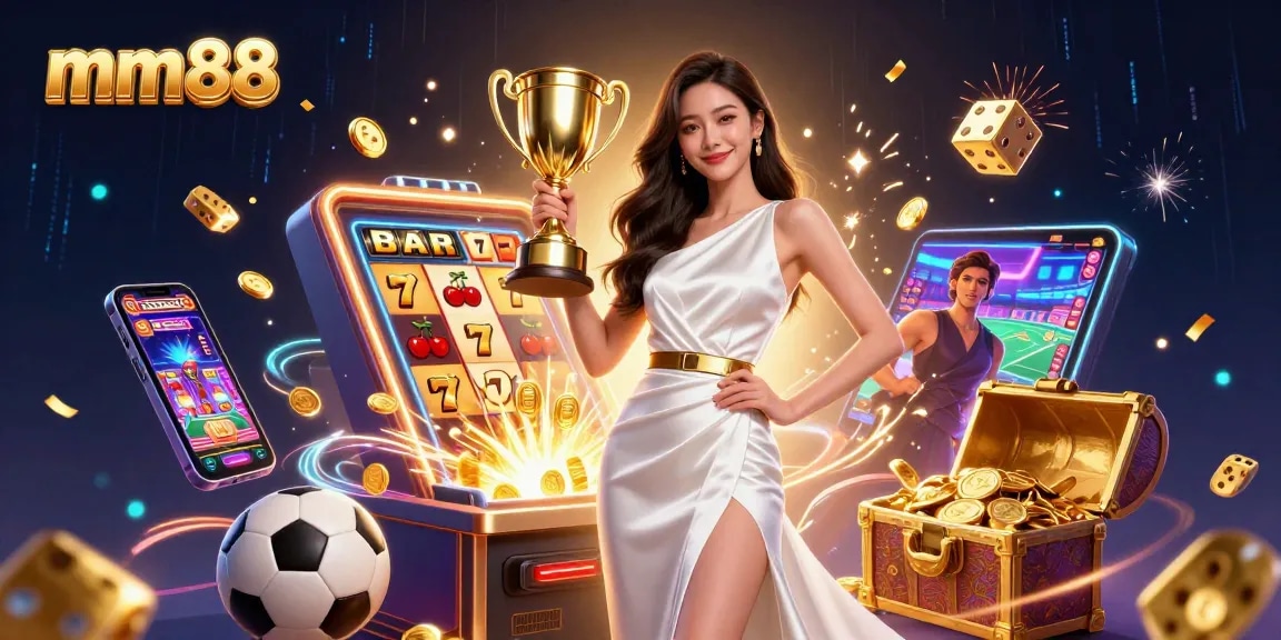 Experience thrilling victories with mm88 in an ultra-detailed 3D casino scene, showcasing gaming excitement.