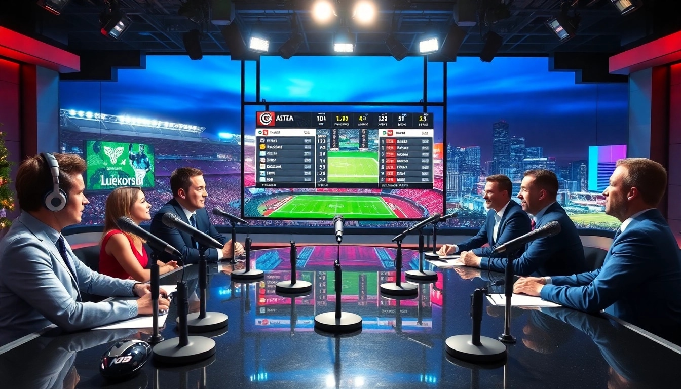 Sports Broadcasting studio capturing live talent discussing sports insights and updates.