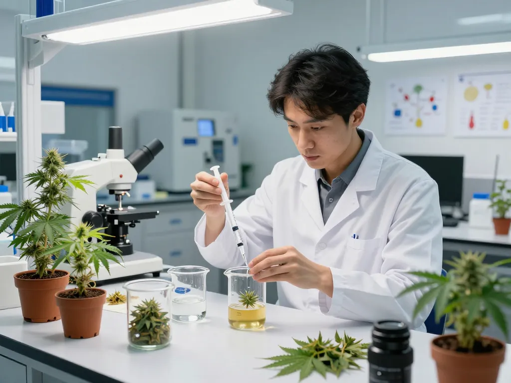 Cutting-edge laboratory work by an EU cannabinoid manufacturer, showcasing precise measurements and innovative hemp extraction processes.