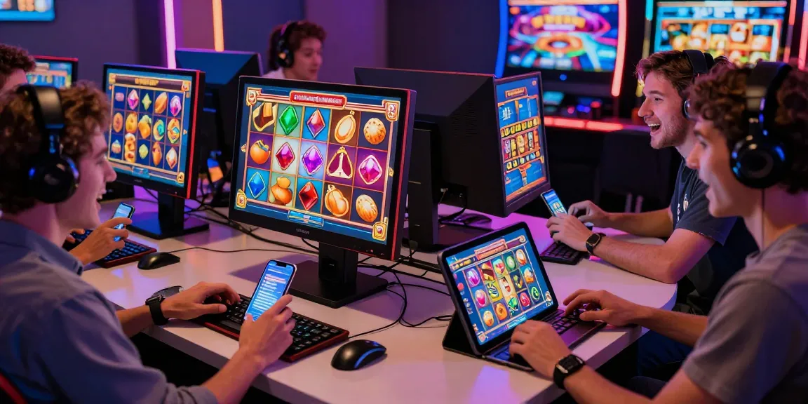 Exciting online gaming experience on slot depo 1k with players engaged on digital devices.