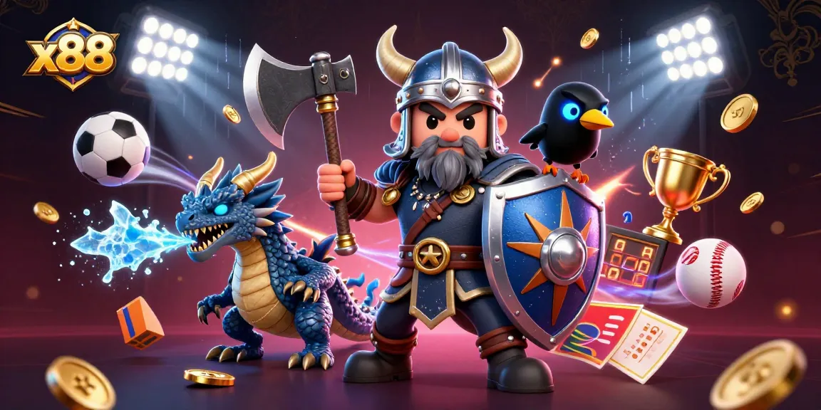 x88 Viking wolf warrior features thrilling sports betting action amidst dynamic 3D elements.