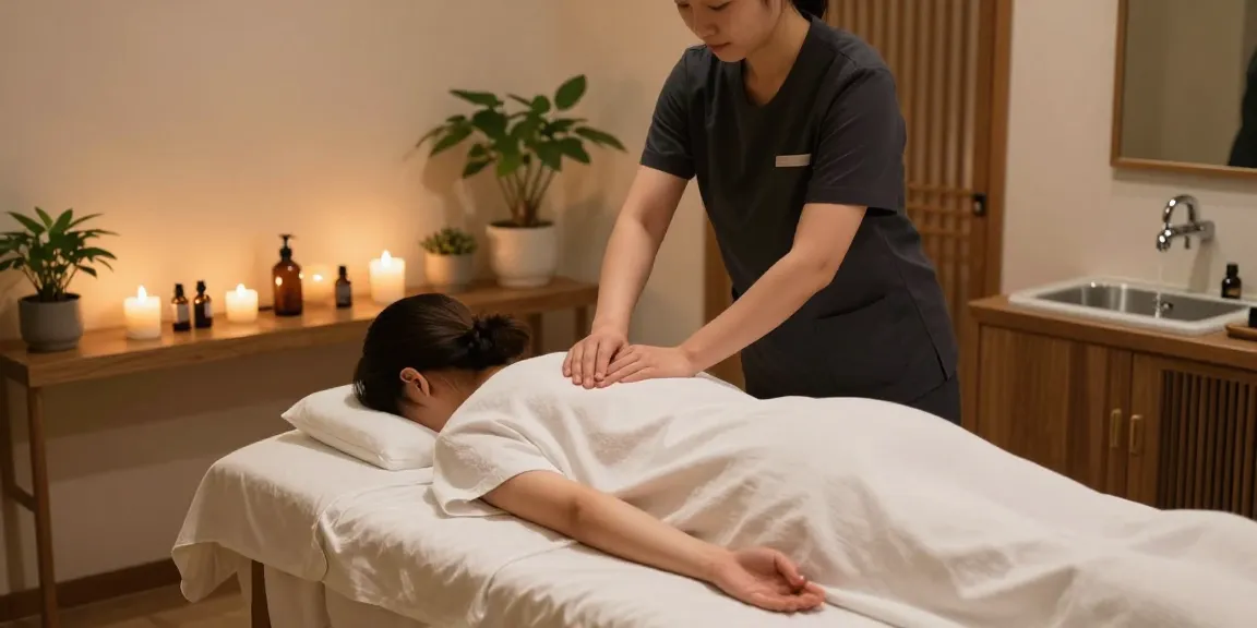 Relaxing 대구마사지 therapy scene with Swedish massage being performed in a tranquil spa setting.