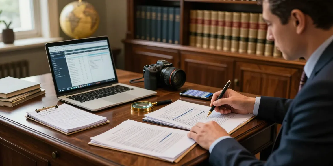 Asset tracing analysis in a professional office environment, featuring financial documents and data analytics.