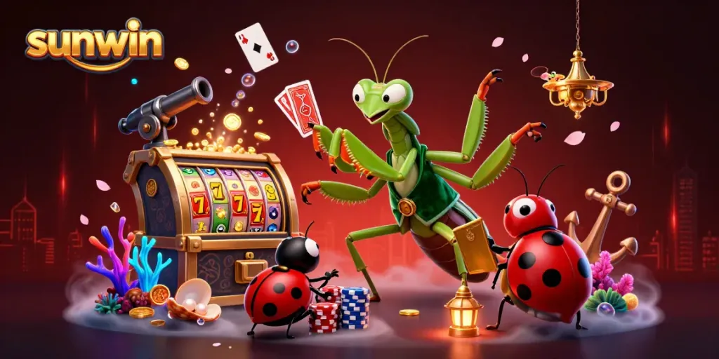 Engage with sunwin's thrilling casino world, featuring lively characters, vibrant slots, and a rich environment.