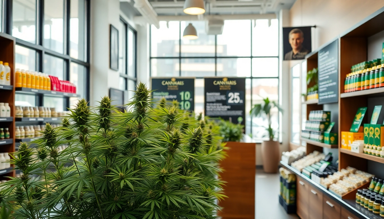 Browse premium products in a welcoming weed store with vibrant displays and a relaxed atmosphere.