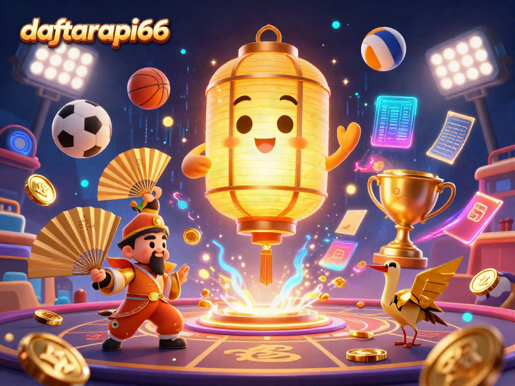Experience thrilling gameplay with daftarapi66, animated by golden lanterns, sports elements, and dynamic casino action.