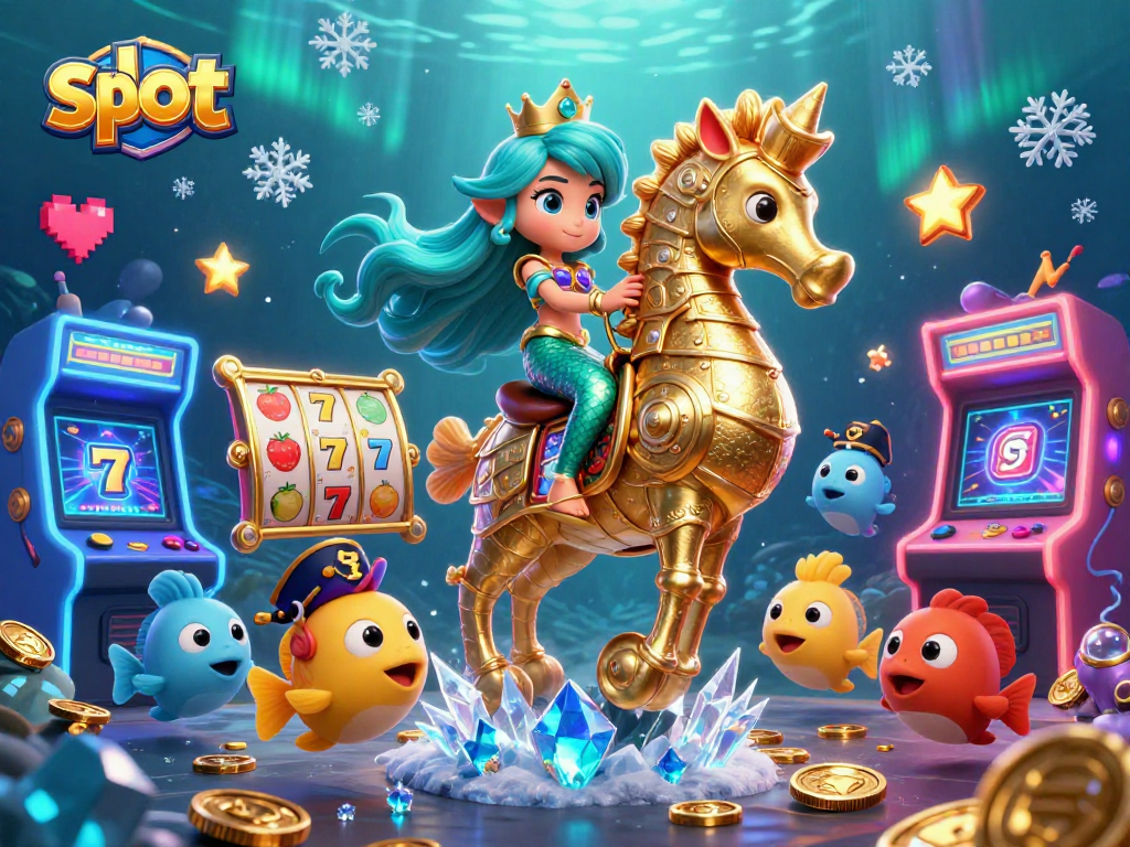 Spin joyful slot games with a mermaid princess and vibrant seahorse in action.