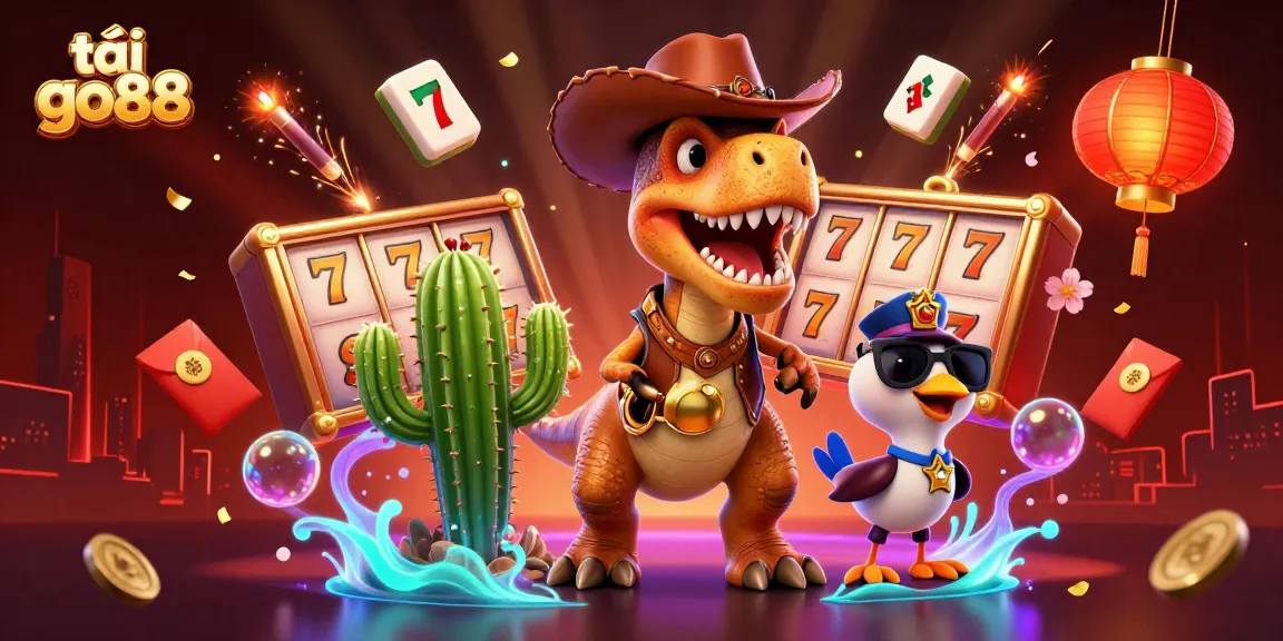 Engage with tải go88 in this vibrant 3D casino scene featuring cartoon characters and dynamic gambling elements.