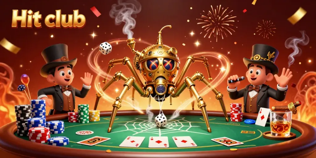 Engage in exciting gameplay at Hit club with a vibrant casino scene featuring classic poker elements.