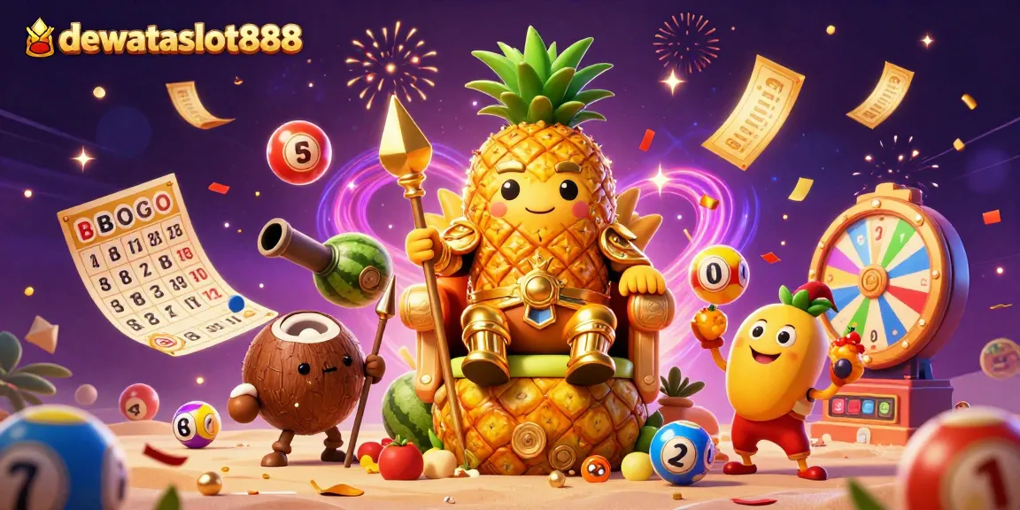 Memainkan jackpot di dewataslot888 dengan raja nanas emas dan jester mango meriah.