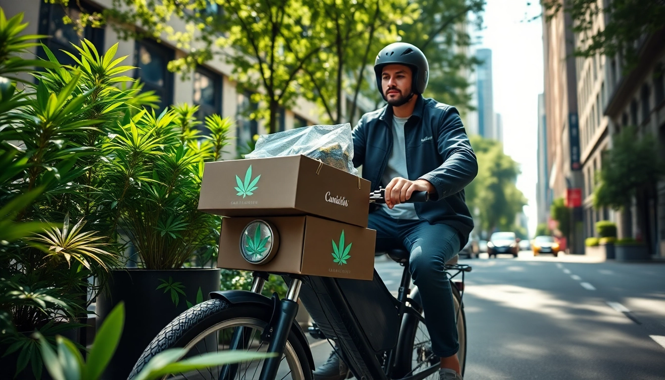 Experience reliable bud delivery UK with a professional on a delivery bike in an urban setting.