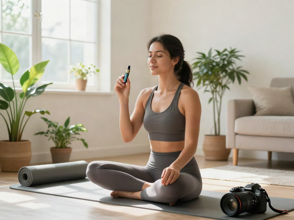 Muha meds disposable vape pen being used in a serene wellness routine with CBD oil and natural elements.
