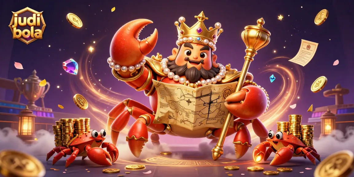 Experience judi bola with a vibrant scene of a golden crab emperor and sports betting excitement.