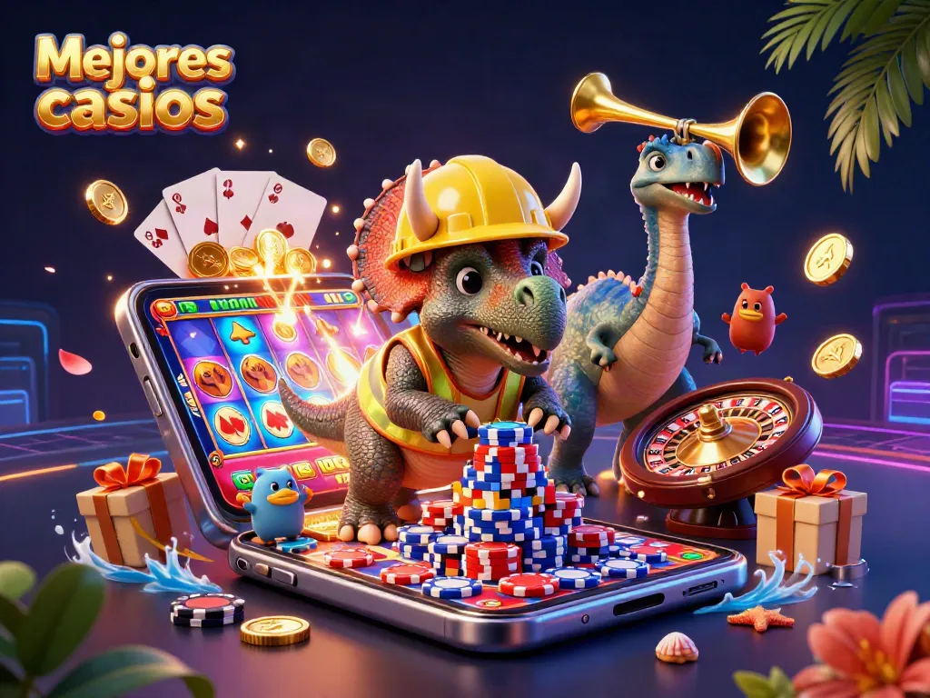 Juega en los mejores casinos en un entorno vibrante con personajes y elementos de casino emocionantes.