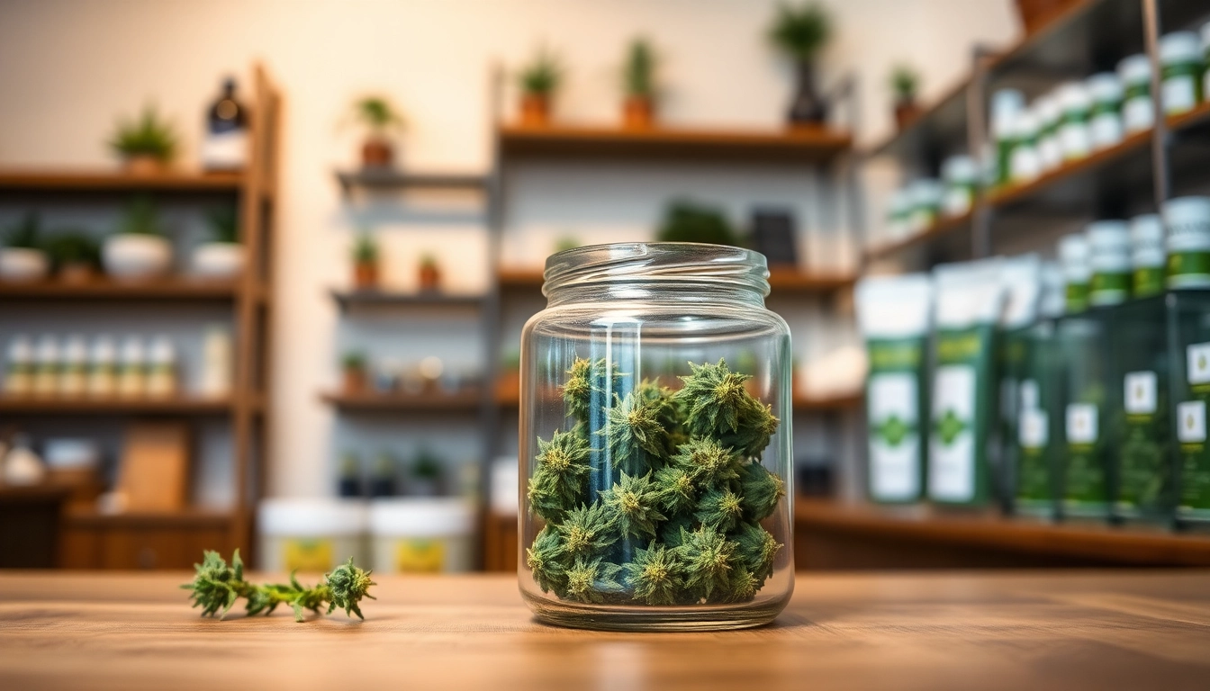 Learn the cost for ounce of weed with a close-up of a cannabis jar in a cozy dispensary setting.