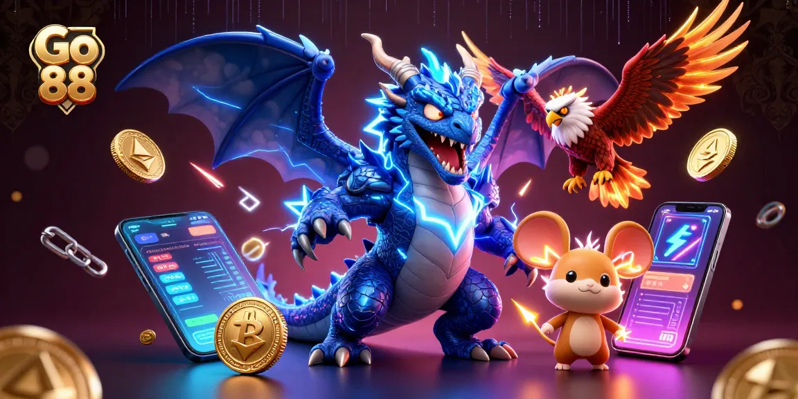 Engage with Go 88's dynamic online casino experience featuring vibrant 3D art and electrifying game elements.