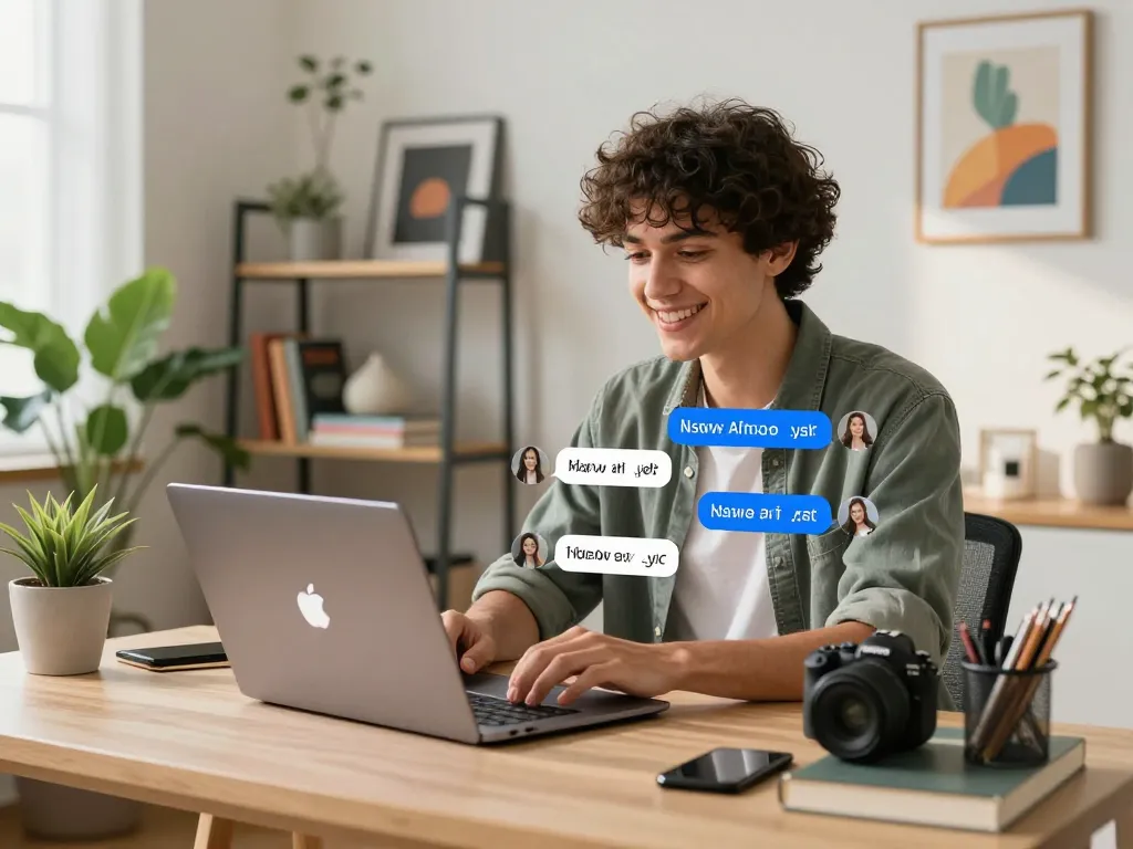 Engaging in an NSFW AI chat in a stylish home office setting.
