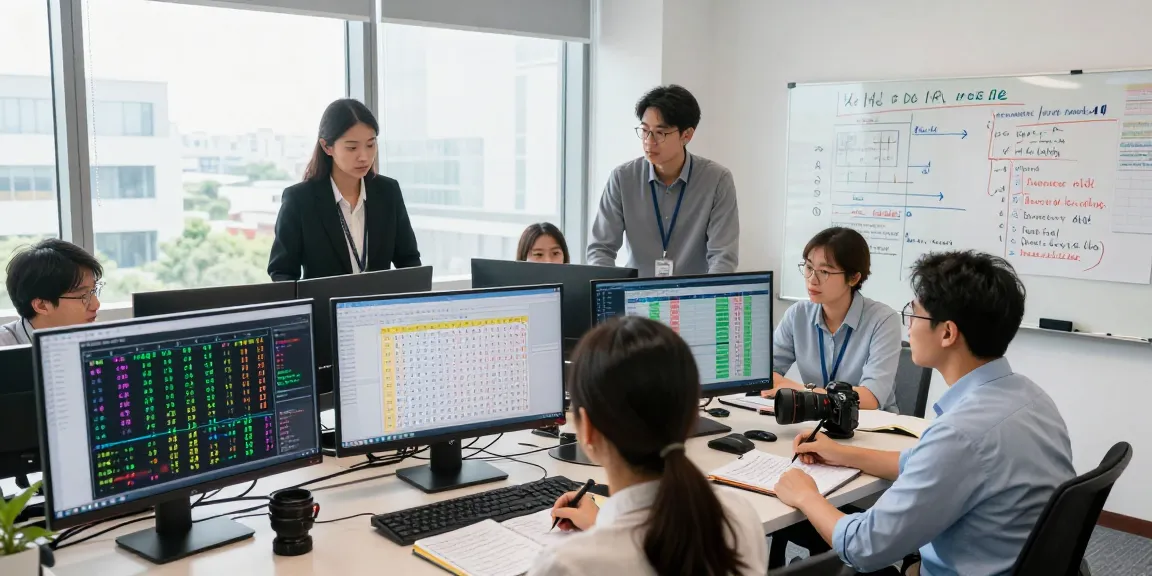 Analisis syair menang dengan tim profesional di kantor modern, memperlihatkan grafik dan data angka.