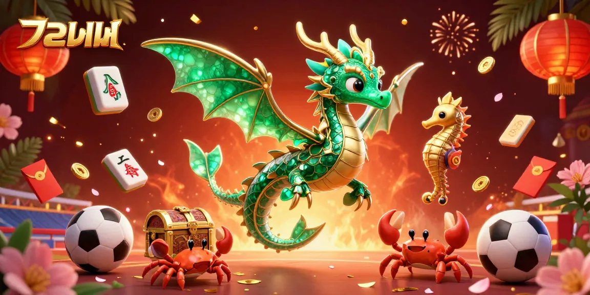 Experience the thrill of แทงบอล in a vibrant 3D scene filled with sports elements and a magical dragon