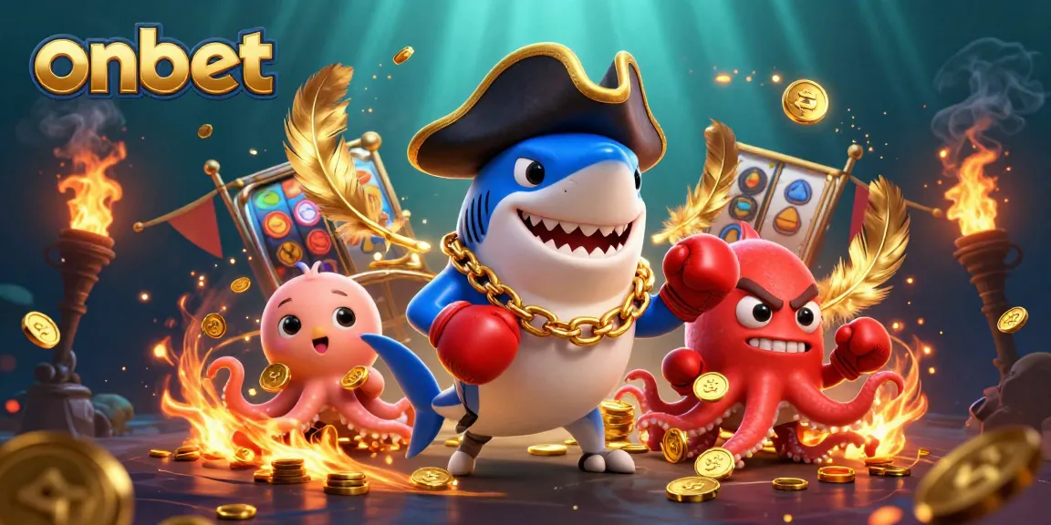 Experience thrilling gaming action at ONBET with delightful characters and vibrant casino elements.