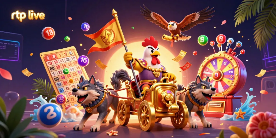 Experience the thrill of rtp live in this dynamic illustration featuring a 3D rooster warlord in a chariot.