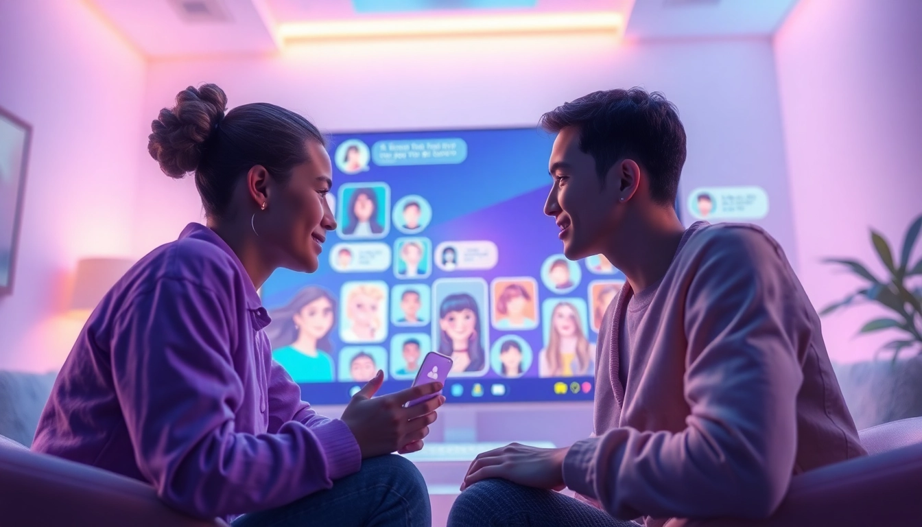 Engaging scene of AI porn chat interactions in a vibrant digital setting