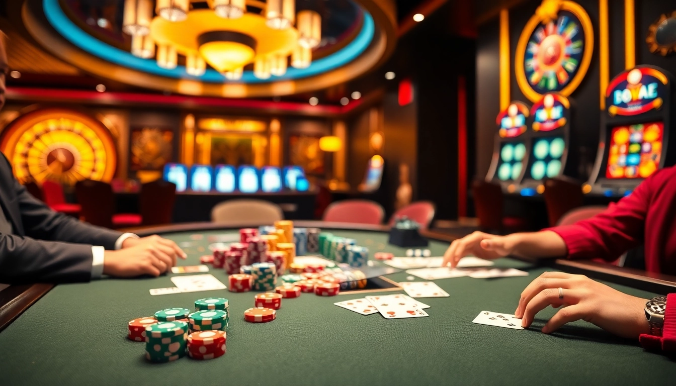 Engage in thrilling poker at Jogoluck, featuring vibrant tables and colorful chips.