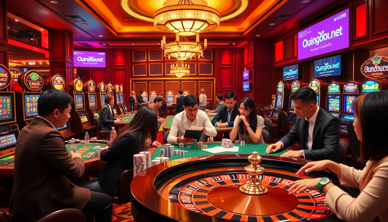 Engaging gamblers enjoying games at https://uu888.jp.net/, featuring vibrant slots and tables.