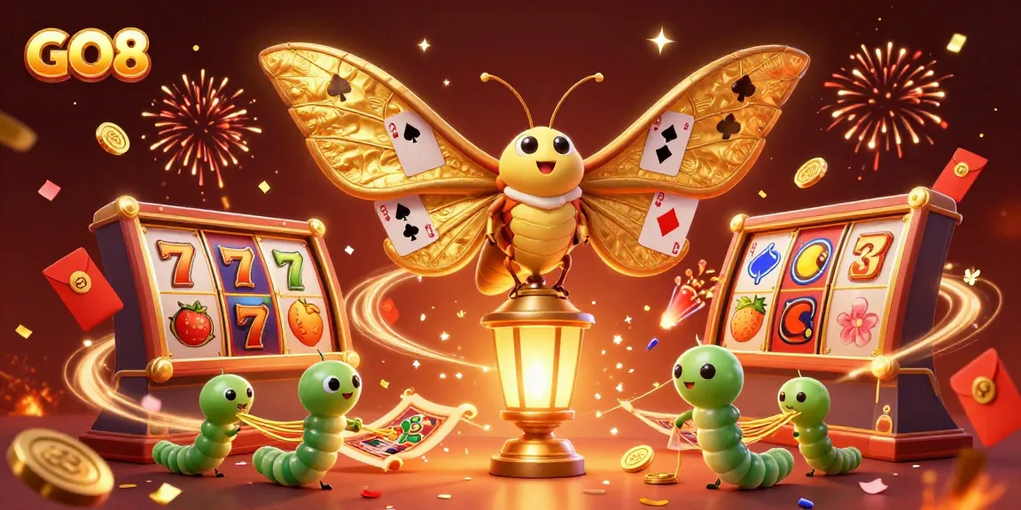 Engage with GO8's thrilling slots featuring vibrant golden 3D elements and casino scenes.